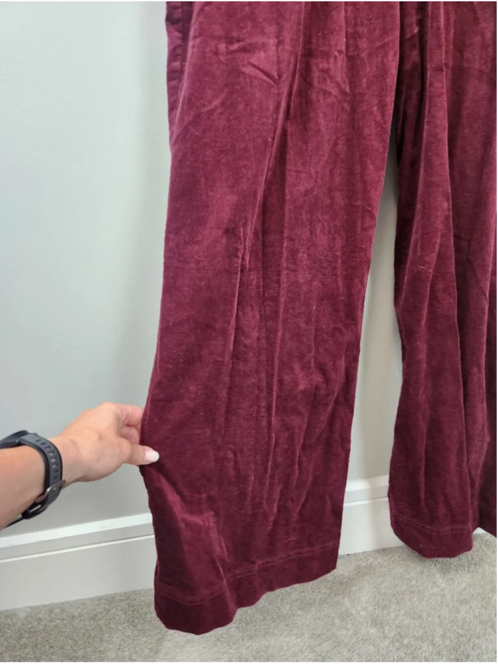 Anthropologie Pilcro Burgundy Leather Corduroy Jumpsuit Overalls Wide Leg Sz 12